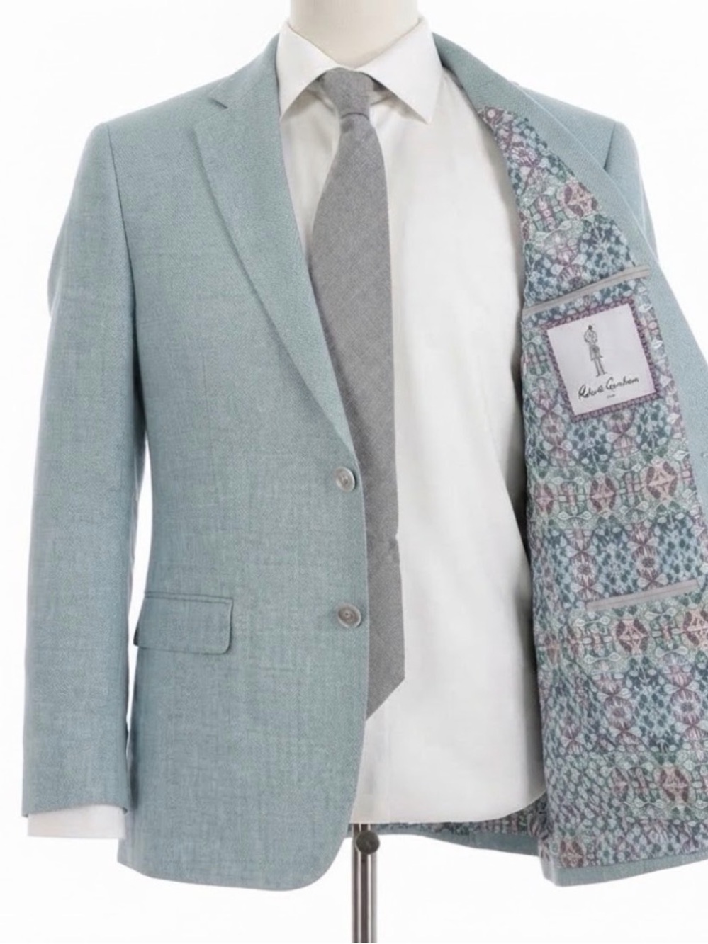 Robert Graham Phoenix Sport blazer jacket Size 52R Mint Green blue 100% Linen 2X